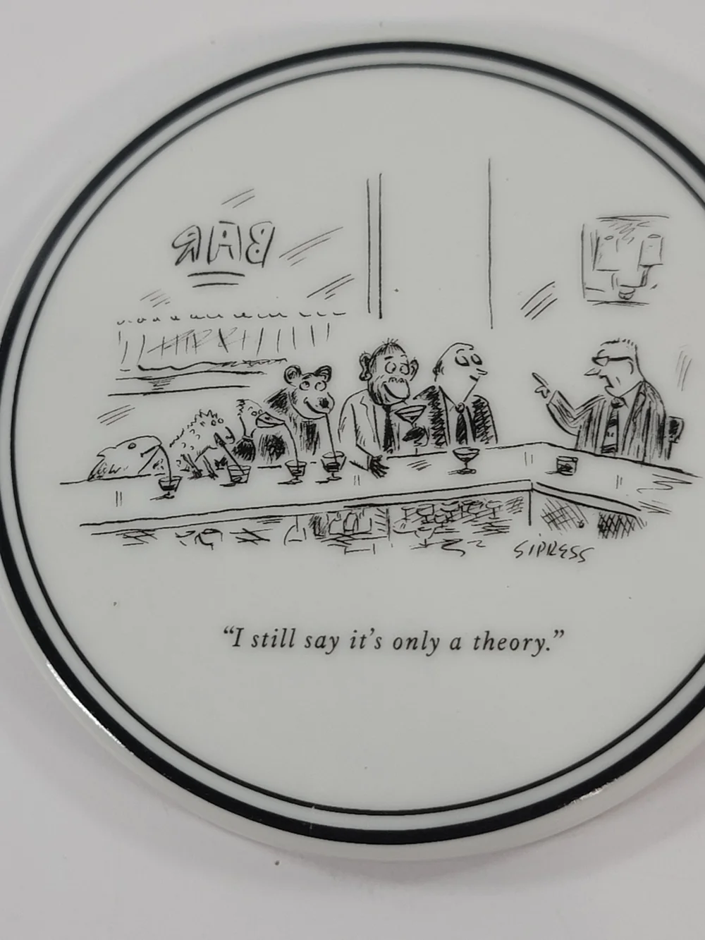 New Yorker Magazine Cartoon Ceramic Coaster Set of 6 Restoration Hardware Cork